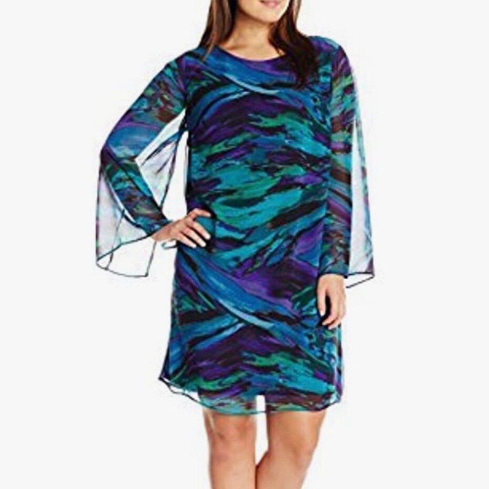AGB Watercolor Chiffon Sheath Dress